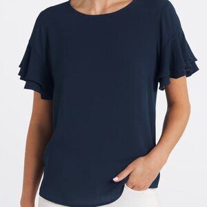 Eliza Ruffle Sleeve Scoop Neck Blouse - Blue, size S